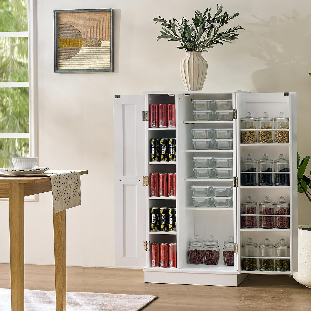 Small Kitchen Pantry Cabinet,White Storage Cabinet Dining Room,Small Food Pantry Cabinet with Doors & Adjustable Shelves,Kitchen cupboards