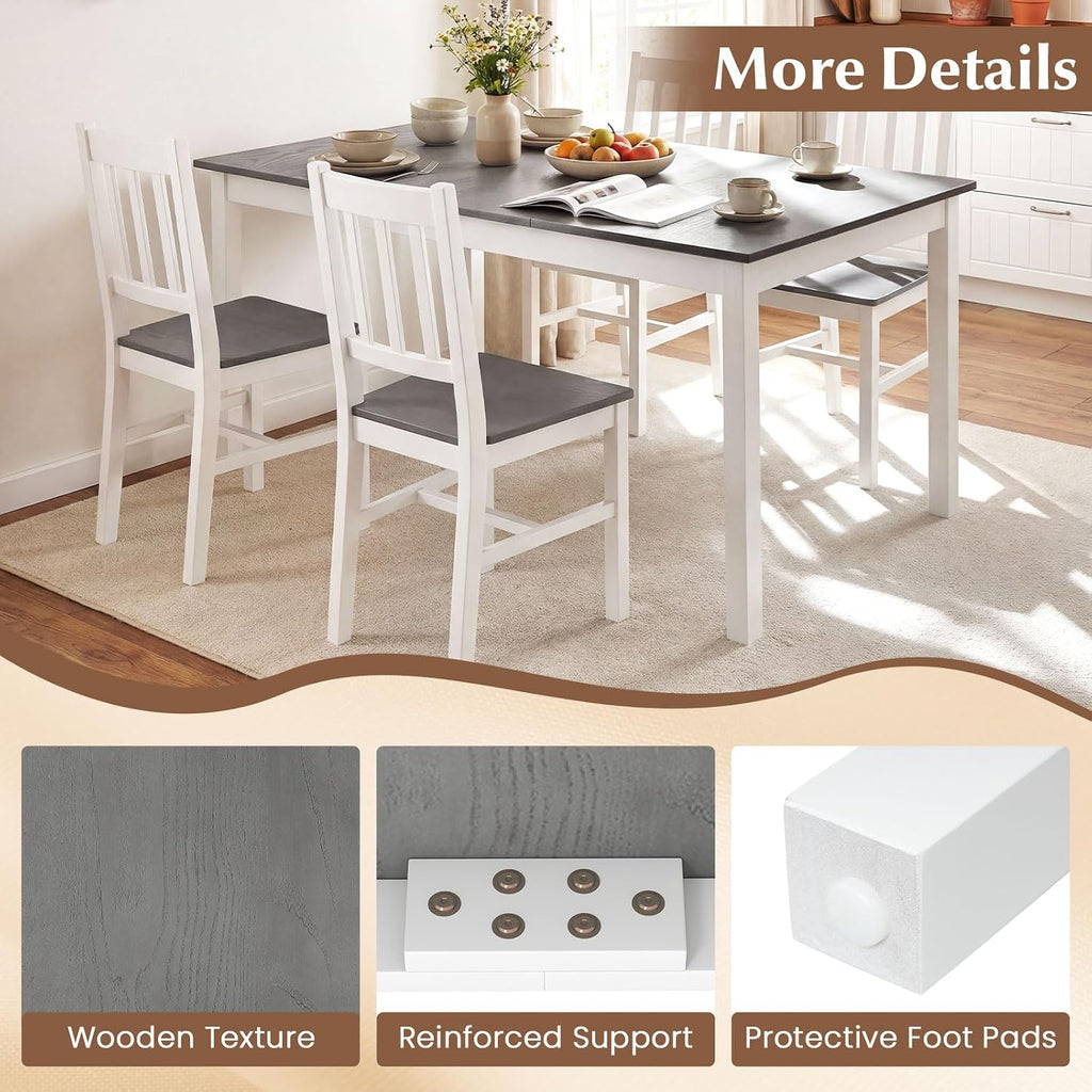 GIANTEX 7-Piece Dining Table Set for 6, Rectangular 60-inches Kitchen Table and 6 Dining Chairs with Rubber Wood Legs, Protective Foot Pads, Farmhouse Dinette Set for Dining Room, Restaurant (Gray)