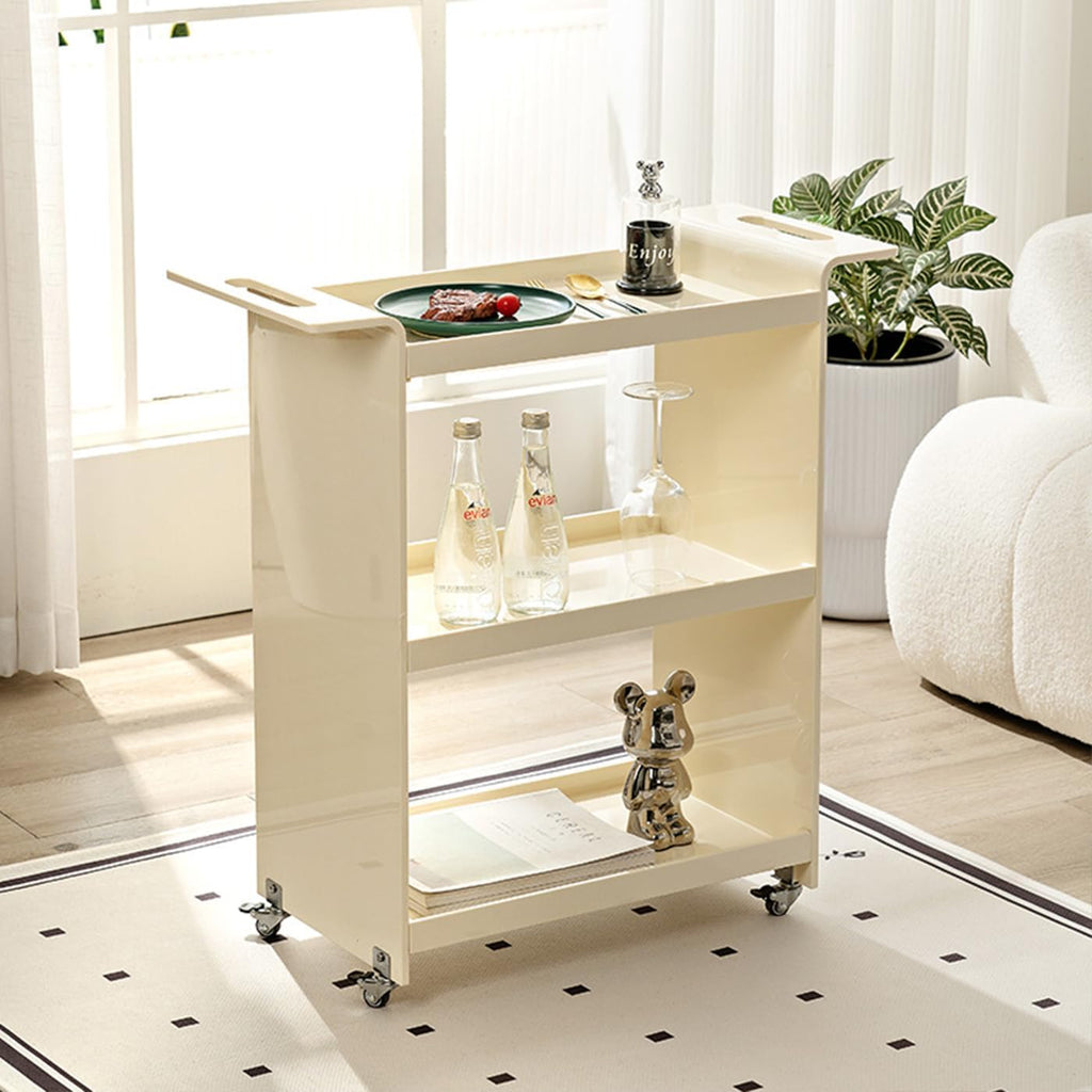 Gdrasuya10 3 Tier Acrylic Bar Cart Serving Cart with Wheels, Clear Acrylic Utility Rolling Cart White End Table Side Table Rolling Serving Cart Snack Tablé for Living Room Balcony Party