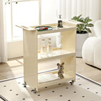 Gdrasuya10 3 Tier Acrylic Bar Cart Serving Cart with Wheels, Clear Acrylic Utility Rolling Cart White End Table Side Table Rolling Serving Cart Snack Tablé for Living Room Balcony Party