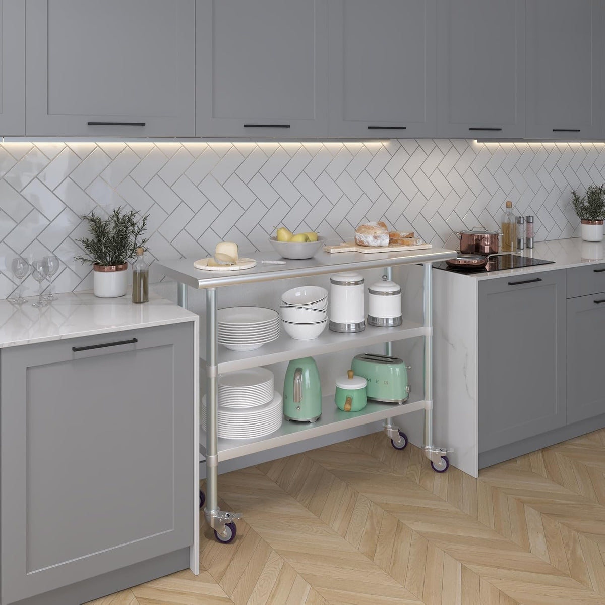 Stainless Steel Table + Add Casters | Choose from 43 Sizes | NSF Metal Work Table for Kitchen Prep Utility | Commercial and Residential Applications.