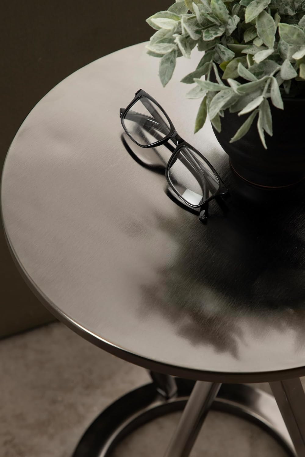 Kate and Laurel Aja Modern Metal Round Side Table; 15 x 15 x 23; Gray Gunmetal; Decorative Geometric End Table with Unique Slanted Legs for Use as Bedroom Nightstand or Living Room Indoor Plant Stand