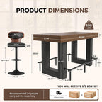 Miereirl 5-Piece Bar Table Set, 63" Counter Height Dining Table with 4 Swivel Barstools, Industrial Wooden Kitchen Island Table Set with Footrest and Backrest for Dining Room, Home Bar