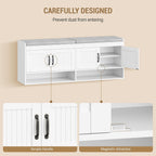 Hzuaneri 55.1" Shoe Storage Bench, 3 Tier Entryway Shoe Bench with Padded Cushion & 4 Doors & Adjustable Shelves, 18-21 Pairs of Bed End Benches, Modern Shoes Rack Benches for Bedroom, White SB41403GY