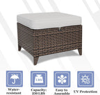 EAGLE PEAK Ocean Vista 2 Piece Wicker Patio Ottoman Set Weather-Resistant Cushions for Patio Deck Backyard Poolside, Beige