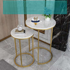 Round Nesting Table, Set of 2 Coffee Tables with Marble Top Stackable Side Tables Space Saving Sofa Table for Living Room/Bedroom/Hallway, 50/60cm Tall(Size:40 * 40 * 60cm,Color:Black)
