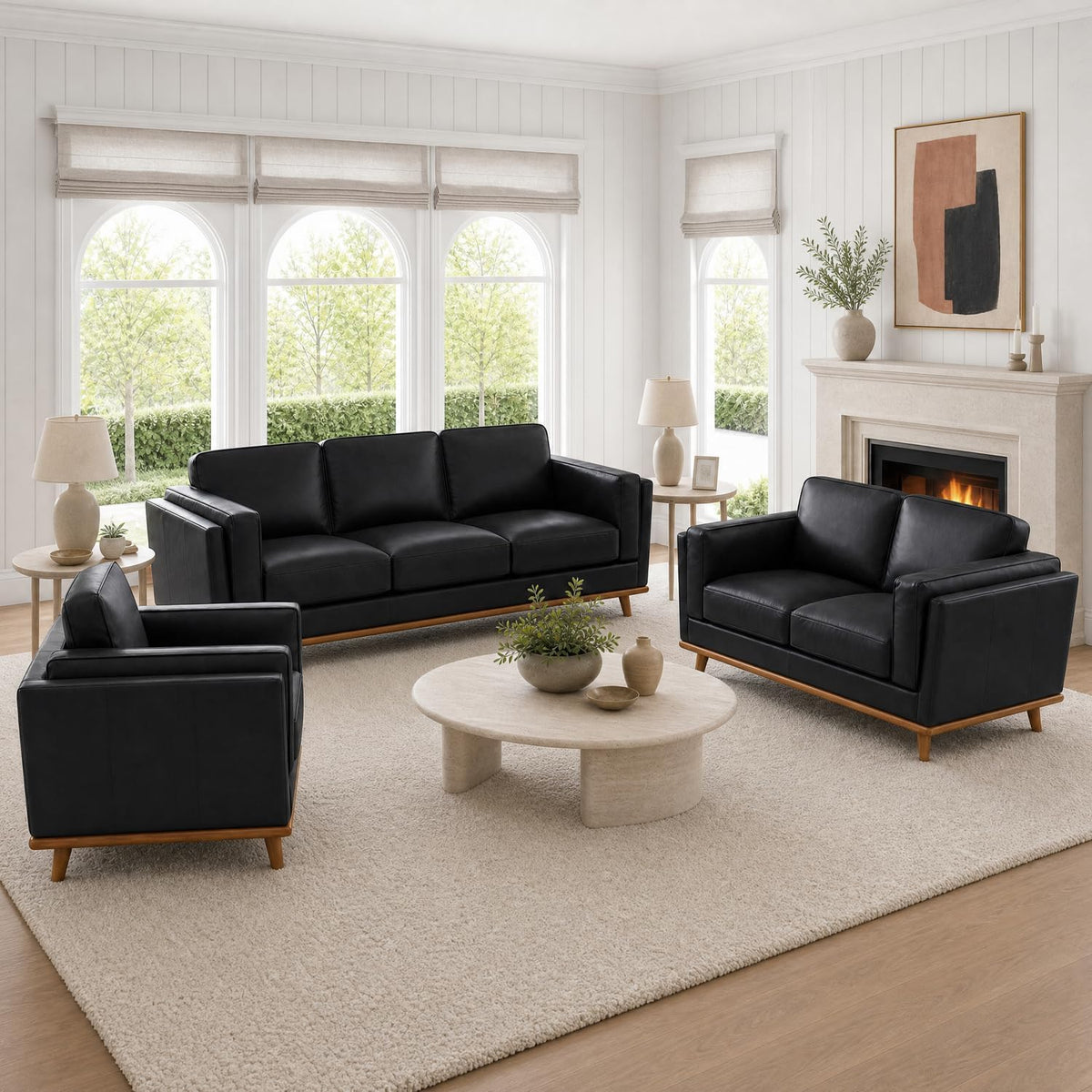Valencia Artisan Full Leather Loveseat Sofa 66”| Pure Full Italian Nappa Leather Couch, Solid Wood Accent, Ultimate Comfort, Black