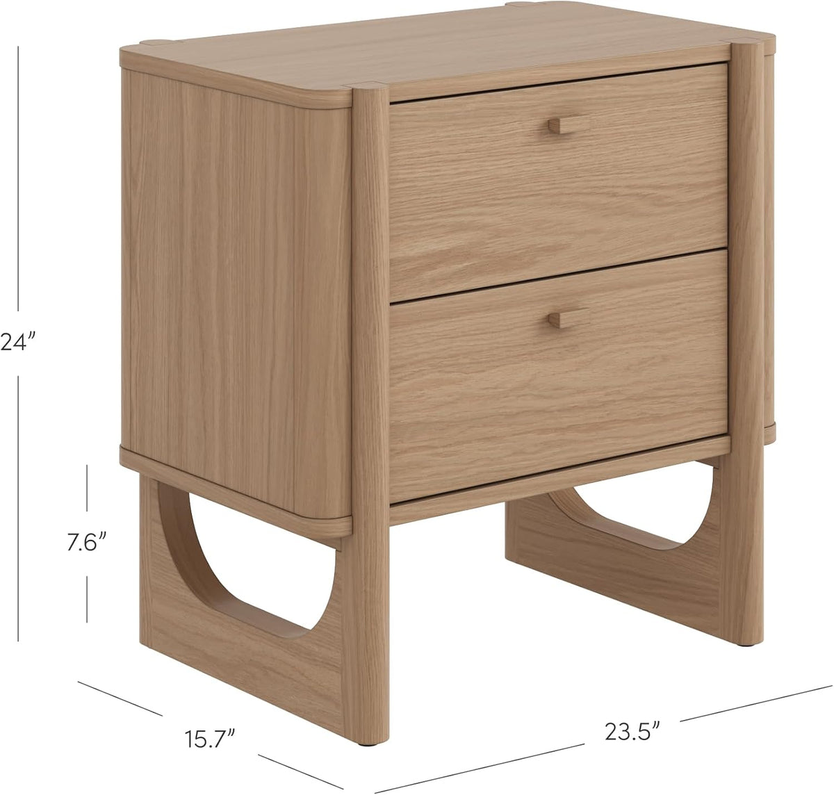 Nathan James Solace Mid Century Modern 2 Drawer Nightstand with Solid Wood Frame and Rounded Details, Raw Oak Set of 2