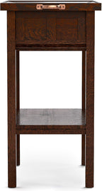Stickley 125th Anniversary Floral Tile Tray Table, End Table, Solid Oak, Centennial Finish, Mission Style, Removable Ceramic Art Tile, Tray Top, 22.5in W x 16.5in D x 30in H, Made in USA