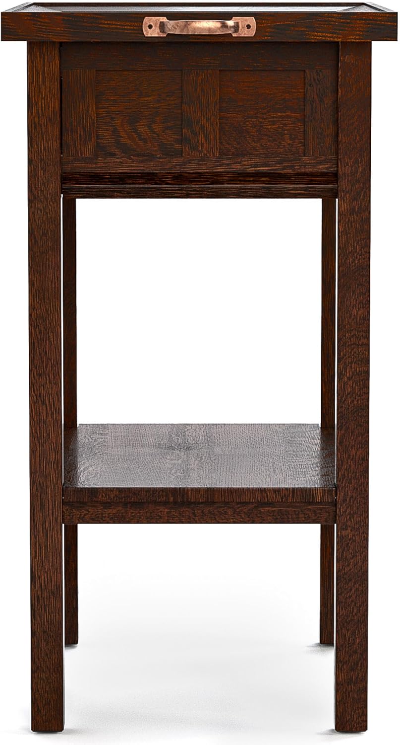 Stickley 125th Anniversary Floral Tile Tray Table, End Table, Solid Oak, Centennial Finish, Mission Style, Removable Ceramic Art Tile, Tray Top, 22.5in W x 16.5in D x 30in H, Made in USA