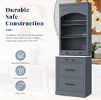 Kitchen Pantry Cabinet, 83.7" Freestanding Storage Cabinet with Hutch, Faux Marble Countertop, 5 Storage Drawers and Adjustable Shelves, Coffee Bar Cabinet for Dining Room, Grey Set of 2