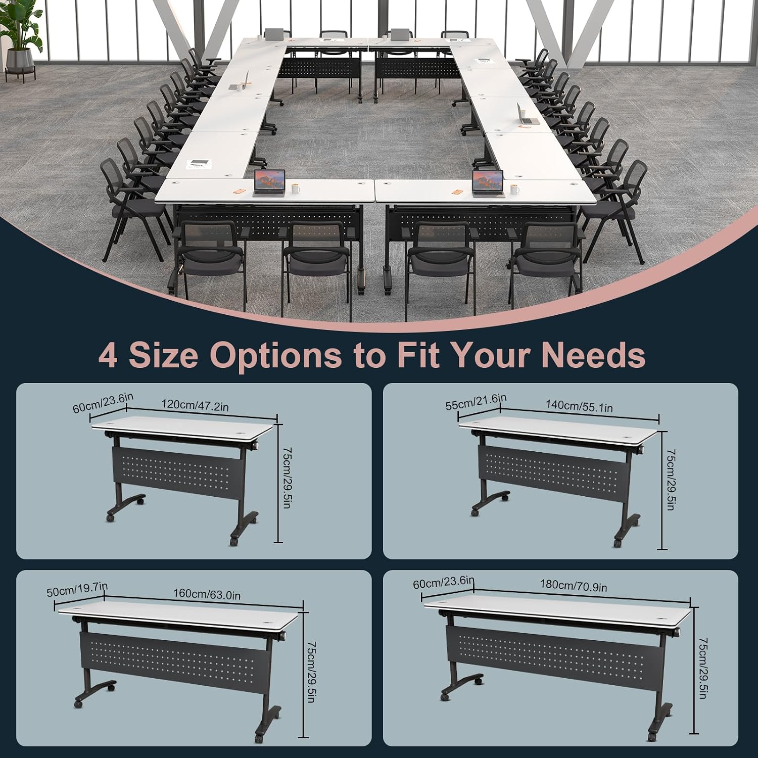 Conference Tables On Wheels,6 Pack Modular Folding Conference Room Table Mobile Meeting Training Table for Office,Modern Rolling Seminar Tables for School,Classroom(70.8" L * 23.6" W *29.5" H, 4)