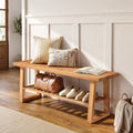 Amada 43 Inch Solid Pine Wood Bench, Entryway Bench with Shoe Storage Shelf, Farmhouse Indoor End of Bed Bench, Rustic Bench for Hallway, Bedroom, Living Room, Dining Room