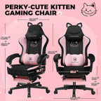 GTPLAYER Pink Gaming Chair Cute with Cat Ears Ergonomic Computer Chair with Cat Embroidery Adjustable Memory Foam Lumbar Support and Headrest Comfortable Reclining Office Chair Soft Velvet Fabric