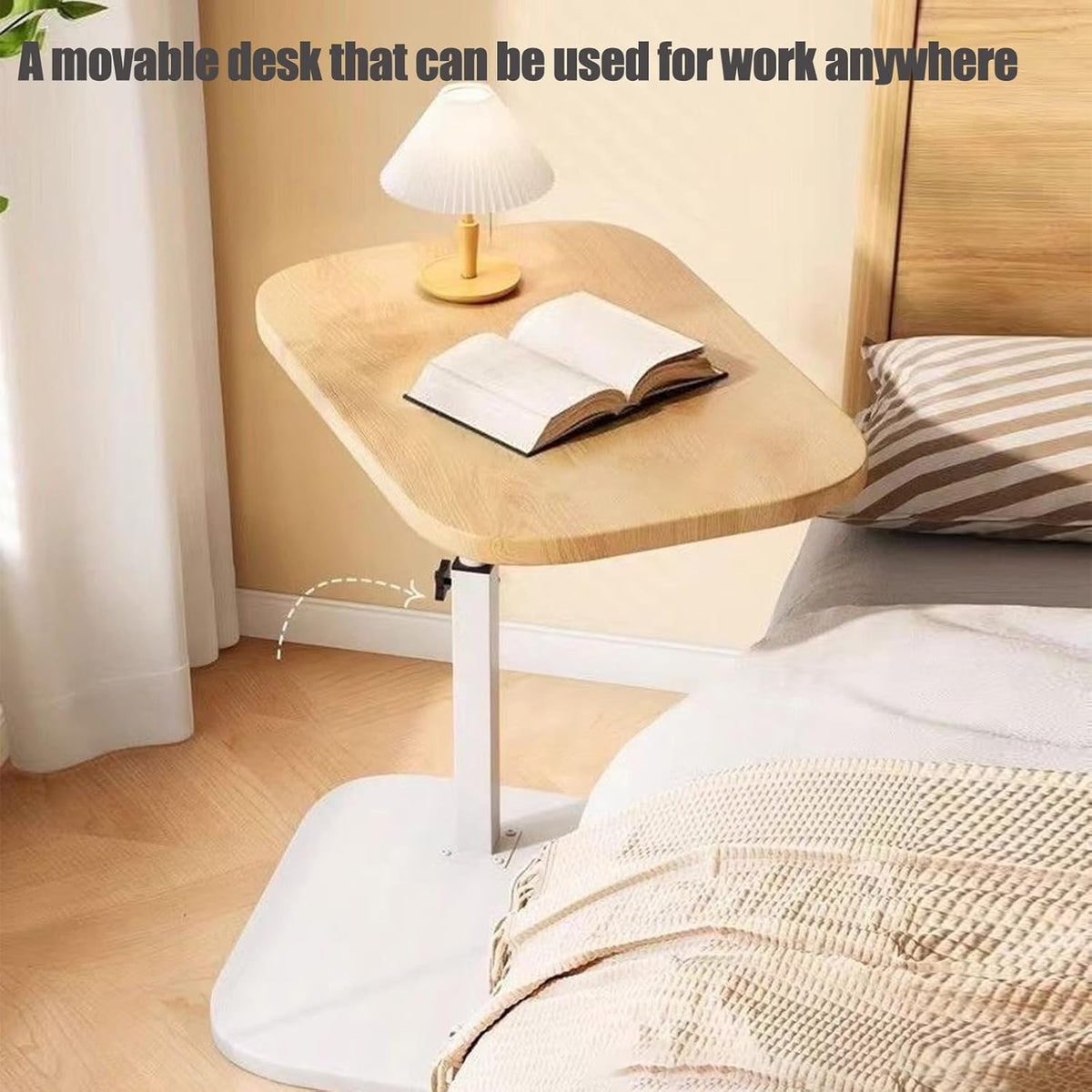 Pedestal Adjustable c Table for Small Spaces，C Shaped End Table Desktop can Turn 360° and the Height of the Sofa Small TV Tray Table Can be Adjusted for Couch