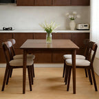 Mid Century Modern Walnut Dining Chairs Set of 4, FAS-Grade Oak, 400 lbs | Heavy-Duty Commercial Grade, Armless, Solid Curved Back, Smoked Brown Upholstered Seat, for Kitchen, Dining Room, Restaurant