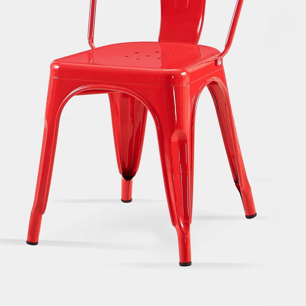 AC Pacific 18 Inch Seat Height Industrial Metal Dining Chairs, Stackable Kitchen or Bar Seat, Durable Modern Design, Versatile Accent Furniture, Set of 2, Red