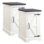 JXQTLINGMU Farmhouse Nightstand Set of 2 with Charging Station, 17" D Rectangular End Table with Barn Door & Adjustable Storage Shelf, Wood Rustic Sofa Side Table for Living Room, Bedroom, White