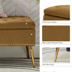 HULALA HOME Modern Velvet Storage Ottoman Bench with Gold Base & Nailhead Trim, Upholstered Bedroom Bench for End of Bed, Button-Tufted Footstool for Entryway Living Room Dining Room, Golden