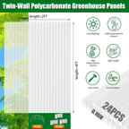 Polycarbonate Greenhouse Panels 24 Pack 4' x 2' x 0.16" Twin-Wall UV-Protected All Weather Plastic Roof Panel Clear Replacement Sheets for Garden Fences, Furniture DIY,Outdoor Roofing