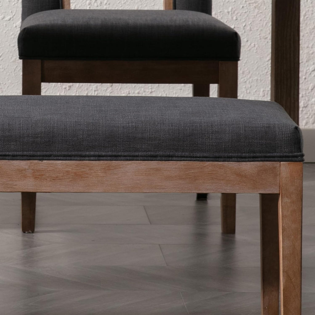 Linen Dining Bench Upholstered Entryway Bench Farmhouse Shoe Bench Seat Ottoman for Hallway Living Room Bedroom End of Bed Dining Room Kitchen, 45.5" Long, Charcoal
