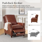 HULALA HOME Genuine Leather Manual Recliner Chairs Set of 2 with Adjustable Backrest & Footrest, Mid Century Modern Push Back Recliners with Nailhead Trim & Wood Legs, Brown