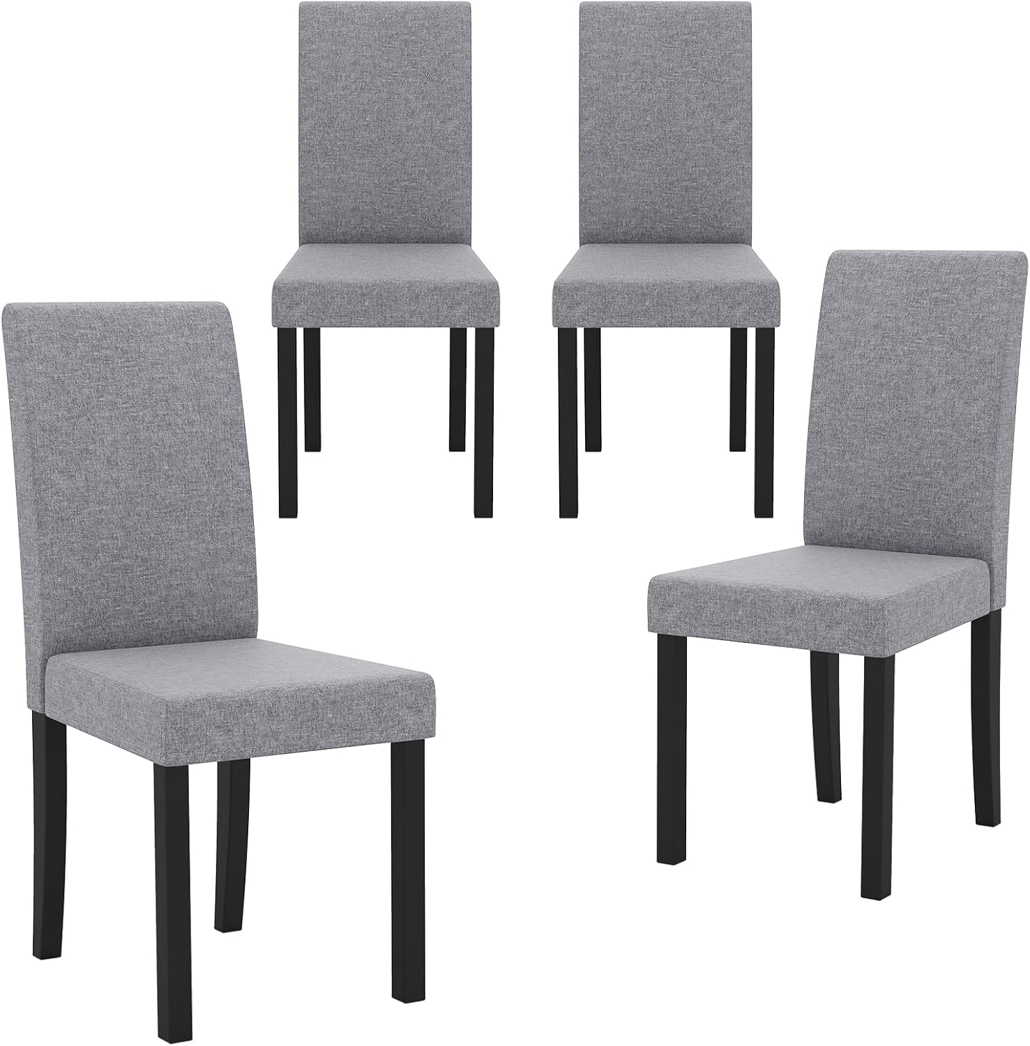 GOFLAME Upholstered Dining Chairs Set of 4, Fabric Kitchen Chairs with Padded Seat, Tilt Backrest, Rubber Wood Legs, Armless Side Chairs for Dining Room, Living Room, Restaurant, Light Gray