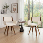 LUNLING Swivel Accent Faux Leather Dining Chairs Set of 2 Mid Century Modern Chairs with Wooden Legs/Armrest/Upholstered Seat/Adjustable Foots for Kitchen Dining Room Desk Chairs Beige PU