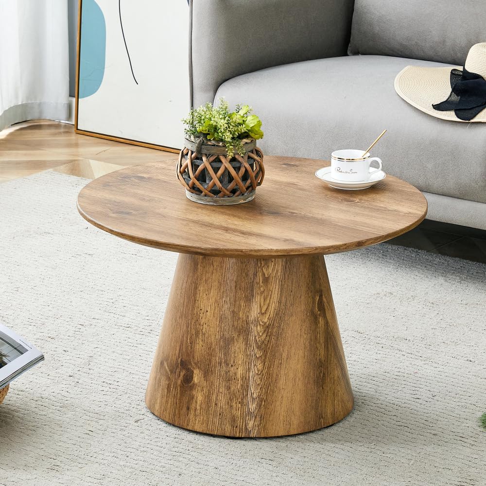 Nesting Coffee Table Set, Round Wood Grain Veneer, Mid-Century Modern | Classic Round Coffee and Side Table Set with Simple Wood-Grain Design for Living Rooms, Offices, and Center Spaces.