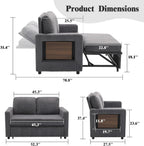 3 in 1 Convertible Sofa Bed, Pull Out Couch with Dual USB and Type C Ports, Chenille Fabric Loveseat Sleeper Sofa Bed, Sofa Bed with Foldable Side Table for Living Room Home Office Apartment