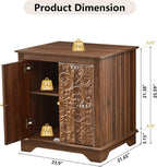 weselon Farmhouse End Table with Carved Floral Door, 24" Wide Nightstand with Adjustable Shelf, Wooden Square Sofa Side Table Storage Table for Living Room Bedroom (Walnut)