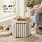 Wimarsbon 18inch Storage Ottoman with Detachable Tray, Multifunctional Mid Century Large Capacity Oversized Striped Boho Unique Linen Ottomans (Hexagon)