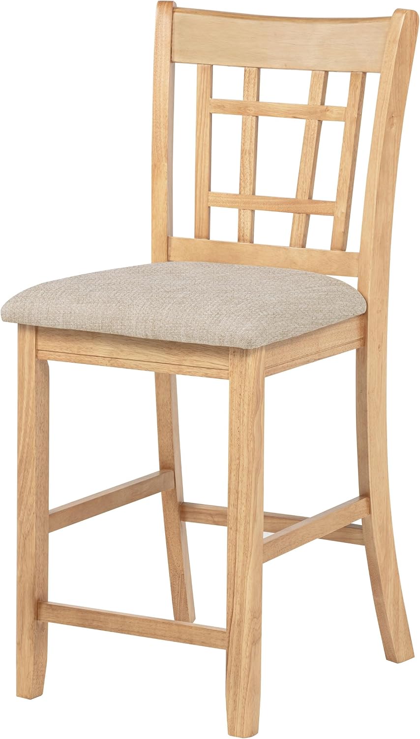 Coaster Home Furnishings - LAVON - Wood Upholstered Counter Height Chairs - Lattice Back, Padded Seats - Dining Room & Kitchen - Set of 2 - Linen & Light Oak - 106629