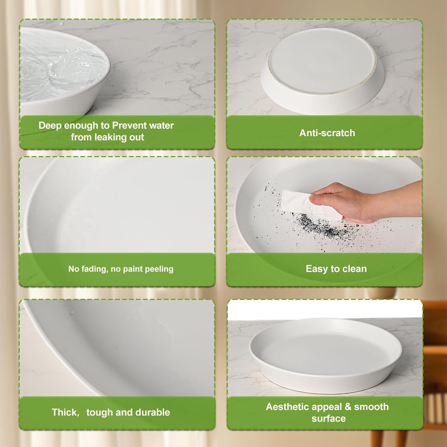 Plant Saucer Tray of 2 Pack 6 Inch, 7 inch (6.7 Inch) Plant Saucer Tray, Heavy Duty Glazed Ceramic Plant Saucers for Indoors & Outdoor, Flower Plant Water Trays for Pots Planter