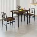 GOFLAME 3-Piece Dining Table Set for 2, Wooden Rectangular Kitchen Table and 2 Chairs with Storage Rack and Metal Frame, Space-Saving Dinette Set for Dining Room, Apartment, Small Space, Rustic Brown