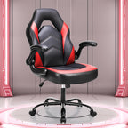 OLIXIS Computer Gaming Chair, Lumbar Support, Video Game | PU Leather, Flip-up Armrests, Adjustable Height, 360° Swivel Wheels, Ergonomic Home Office Desk, Black and Red