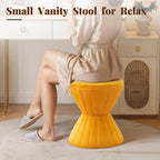 Multifunction Velvet Ottoman, Upholstered Vanity Stool Chair, Sturdy Round Footstool for Makeup, Living Room, Bedroom, Entryway (Mustard)