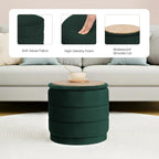 15.4" Round Velvet Storage Ottoman with Reversible Lid, Upholstered Circular Ottoman Footrest with Hidden Storage, Foldable Padded Footstool for Dorm Living Room & Bedroom, Bottle Green