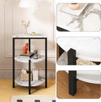 White and Black End Tables Set of 2, Round Marble Nightstand Set of 2 for Bedroom 3-Tier Marble Side Table Small Coffe Table with Metal Legs,Modern Sofa Table Accent Table for Living Room