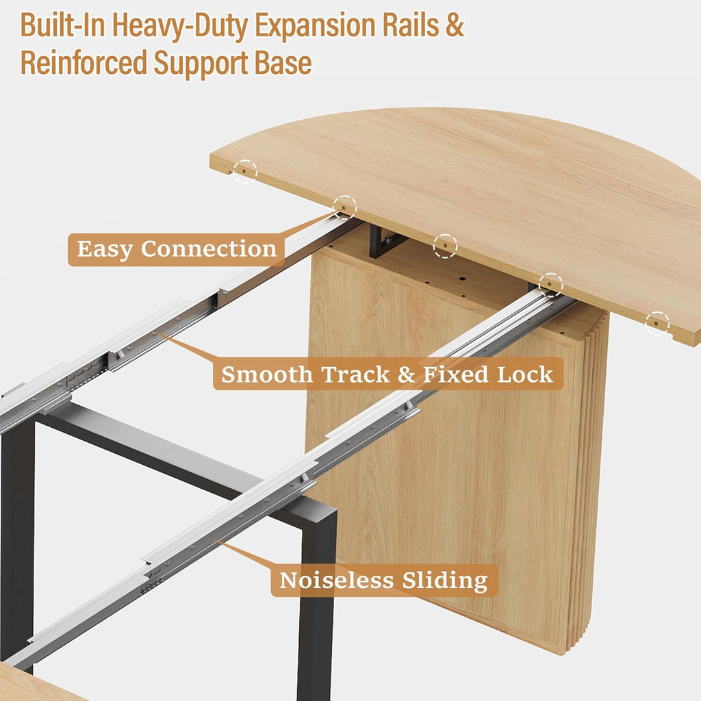 weselon 42"-105" Extendable Dining Table for 4-12, Expandable Oval Dining Room Table with Fluted Pedestal Base & Reinforced Metal Support Leg, Large Modern Kitchen Table for Dining Room (Natural)