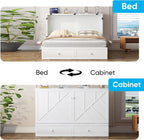 Mjkone Murphy Cabinet Bed Queen Size, White(No Mattress) | Storage Drawers, USB Charging Station,Wall Hideaway Guest Chest Cabinet Bed for Living Room Bedroom Home Office