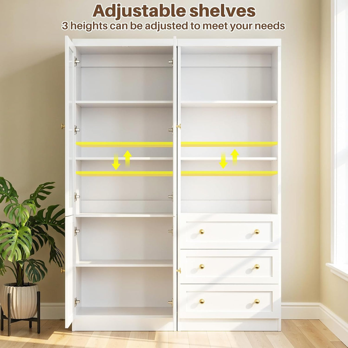 Cyclysio Farmhouse Kitchen Pantry Cabinets - 80" Tall Wood Kitchen Storage Cabinets with Adjustable Shelves & Doors & Drawers, Versatile Storage for Living Room, Kitchen, Set of 2 (White)
