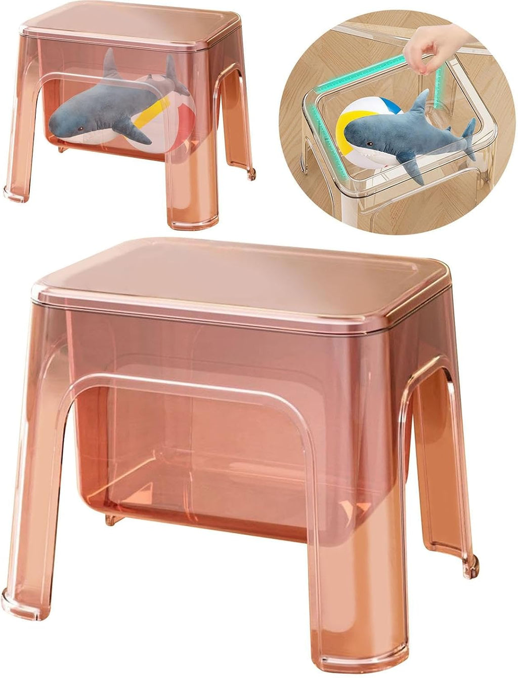 Step Stool Footstool Storage Ottoman Shoe Changing Stool for Laundry Household Bedroom, Pink