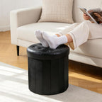 CAROLMADE Round Storage Ottoman, PU Leather Folding Footrest Stool with Thicker Foam Padded Seat, Versatile Vanity Stool for Living Room, Bedroom or Dorm, Black