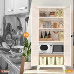 Spaco 71" 2 Shapely Doors Metal Pantry Cabinet,Freestanding Kitchen Storage Cabinet with 4 Adjustable Shelves,Steel Cupboard for Kitchen,Pantry,Dining Room,Living Room. (Cream, 71" H)