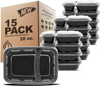 Freshware Meal Prep Containers [15 Pack] 2 Compartment with Lids, Food Storage Containers, Bento Box, BPA Free, Stackable, Microwave/Dishwasher/Freezer Safe (28 oz)