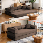79" Corduroy Sofa Bed, Couch in a Box with 2 Pillows, High-Density Foam 4-in-1 Foldable Sleeper Futon Loveseat for Small Spaces, No Assembly, Side Pockets, Hex Arm Brown