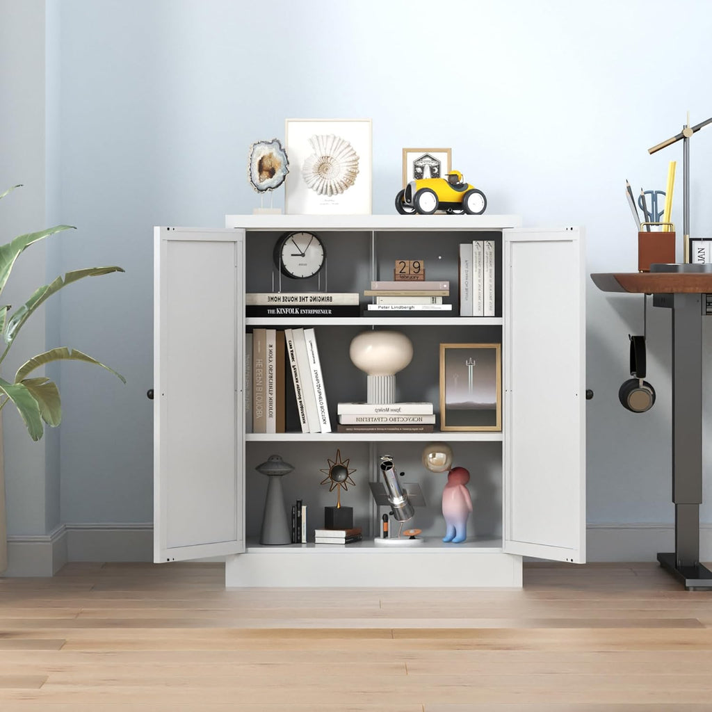 Metal Pantry Cabinet, 35 Inch Tall Kitchen Storage Cabinet, Pantry Cabinet with Doors and 2 Adjustable Shelves, Food Pantry Storage Cabinet for Kitchen, White
