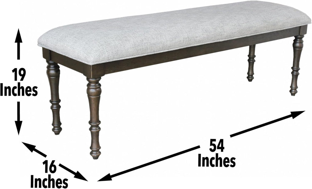 Steve Silver Linnett Bench, Gray, Traditional Styling with a Modern Twist for Dining Table, Kitchen, Living Room, 54 x 16 x 19 in