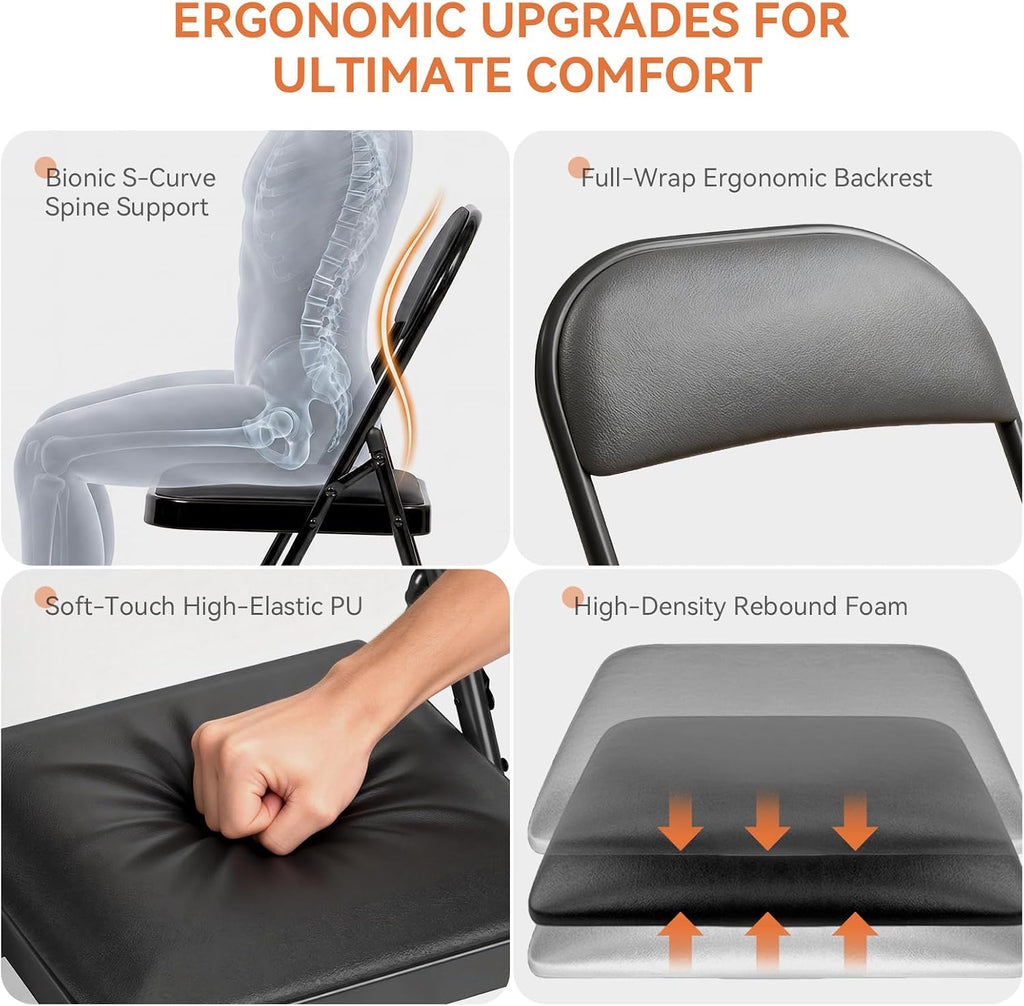 Upgrade 18% Thicker 6 Pack Folding Chair with Cushion | Heavy Duty Folding Chair for Outside and Indoor Leather Padded Folding Chairs Durable Steel Frame for Home and Office Party
